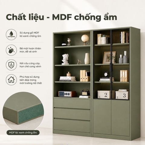 Tủ Kính Trưng Bày Kết Hợp Ngăn Kéo Hiện Đại Màu Xanh Lá 160x35x200cm Yapi-XTK001