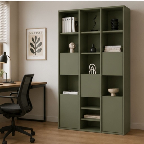 Kệ Sách Trang Trí Nhiều Ngăn Mở Màu Xanh Lá Hiện Đại 120x35x200cm Yapi-XKS001