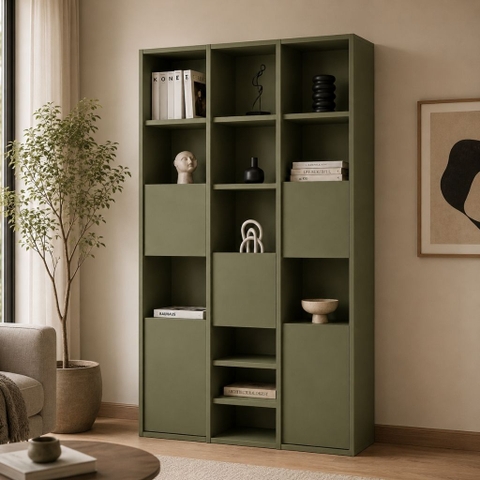 Kệ Sách Trang Trí Nhiều Ngăn Mở Màu Xanh Lá Hiện Đại 120x35x200cm Yapi-XKS001