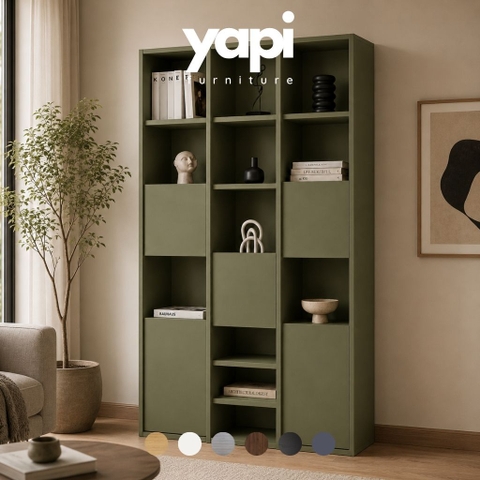Kệ Sách Trang Trí Nhiều Ngăn Mở Màu Xanh Lá Hiện Đại 120x35x200cm Yapi-XKS001