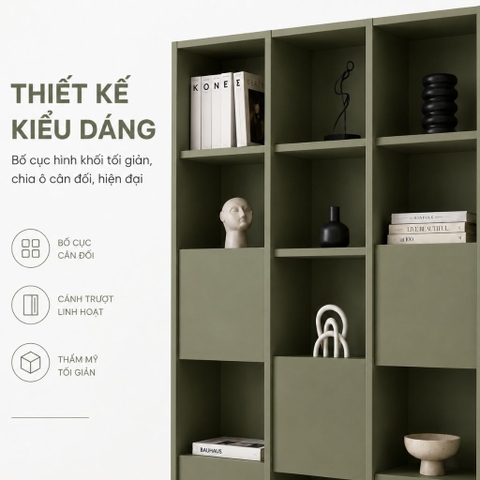 Kệ Sách Trang Trí Nhiều Ngăn Mở Màu Xanh Lá Hiện Đại 120x35x200cm Yapi-XKS001