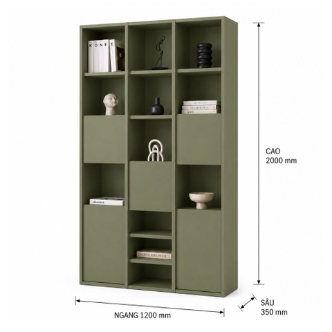 Kệ Sách Trang Trí Nhiều Ngăn Mở Màu Xanh Lá Hiện Đại 120x35x200cm Yapi-XKS001