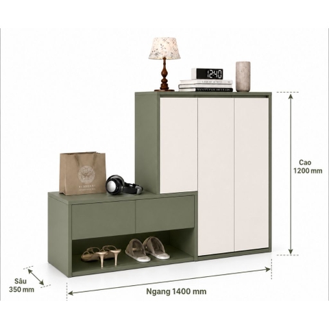 Tủ Giày Kèm Ghế Ngồi Trang Trí Hiện Đại Phối Màu Xanh Trắng 140x35x120cm Yapi-XTG002