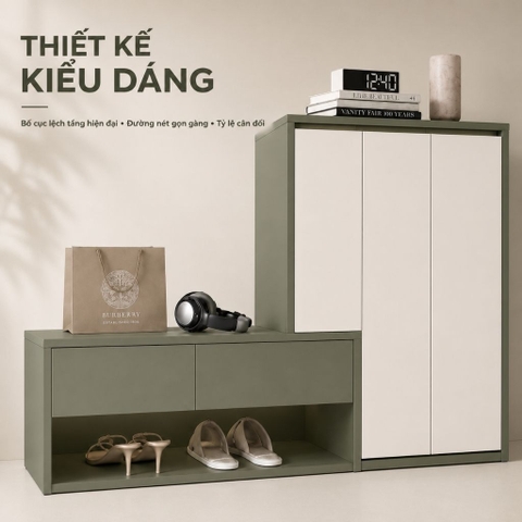 Tủ Giày Kèm Ghế Ngồi Trang Trí Hiện Đại Phối Màu Xanh Trắng 140x35x120cm Yapi-XTG002
