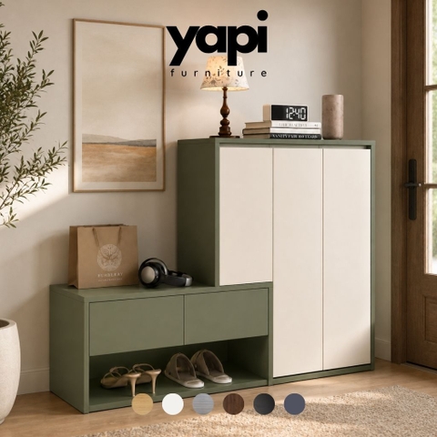 Tủ Giày Kèm Ghế Ngồi Trang Trí Hiện Đại Phối Màu Xanh Trắng 140x35x120cm Yapi-XTG002