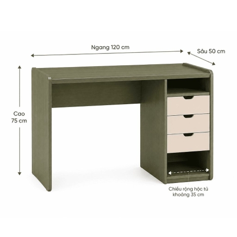 Bàn Làm Việc 3 Ngăn Kéo Hiện Đại Cho Phòng Làm Việc 120x50x75cm Yapi-XBH001