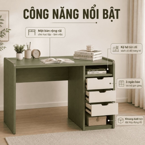 Bàn Làm Việc 3 Ngăn Kéo Hiện Đại Cho Phòng Làm Việc 120x50x75cm Yapi-XBH001