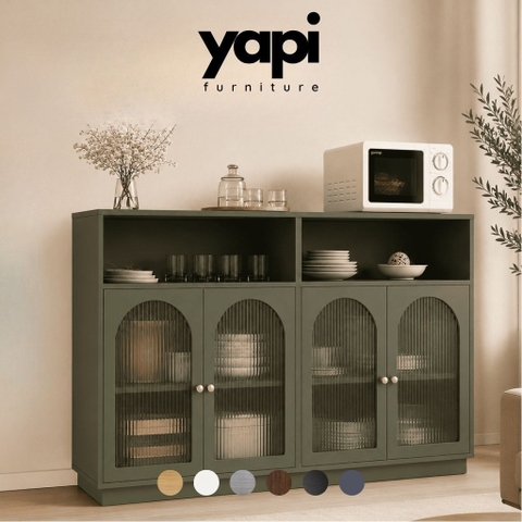 Tủ Bếp Đa Năng Cánh Kính Sóng Kết Hợp Kệ Trang Trí 160x40x120cm Yapi-XTB002