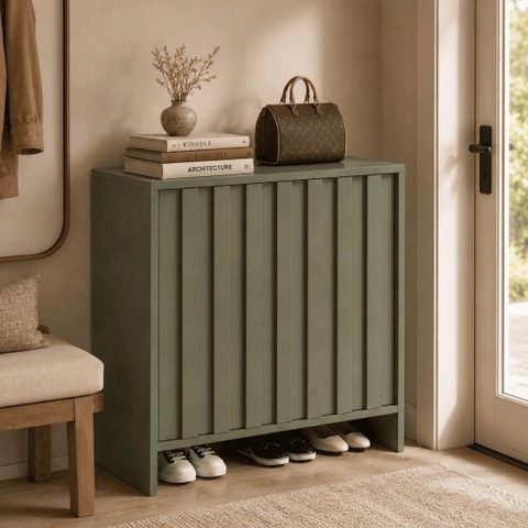 Tủ Giày Thiết Kế Cánh Nan Dọc Màu Xanh Lá Hiện Đại 90x35x100cm Yapi-XTG003