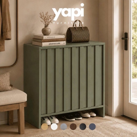 Tủ Giày Thiết Kế Cánh Nan Dọc Màu Xanh Lá Hiện Đại 90x35x100cm Yapi-XTG003