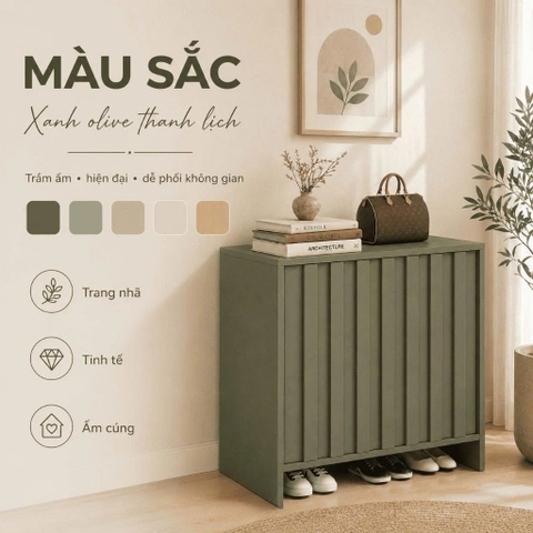 Tủ Giày Thiết Kế Cánh Nan Dọc Màu Xanh Lá Hiện Đại 90x35x100cm Yapi-XTG003