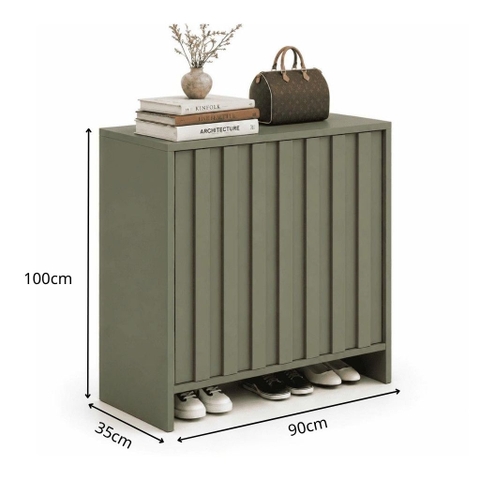 Tủ Giày Thiết Kế Cánh Nan Dọc Màu Xanh Lá Hiện Đại 90x35x100cm Yapi-XTG003
