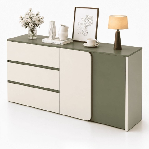 Tủ Trang Trí 3 Ngăn Kéo Cánh Bo Tròn Hiện Đại Màu Xanh Lá 160x40x90cm Yapi-XTD001