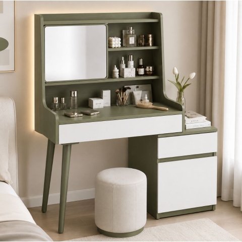 Bàn Trang Điểm Chân Gỗ Có Gương Và Ngăn Kéo Hiện Đại Màu Xanh 104x44x130cm Yapi-XBP002
