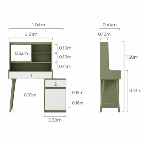 Bàn Trang Điểm Chân Gỗ Có Gương Và Ngăn Kéo Hiện Đại Màu Xanh 104x44x130cm Yapi-XBP002