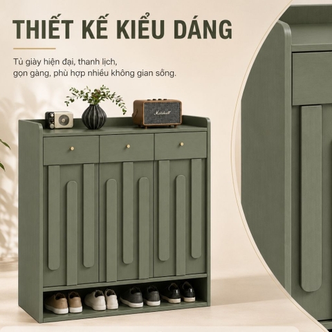 Tủ Giày Cánh Sọc Gỗ Hiện Đại Có Ngăn Kéo Màu Xanh Lá 120x38x110cm Yapi-XTG005