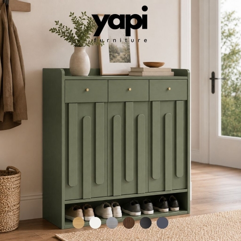 Tủ Giày Cánh Sọc Gỗ Hiện Đại Có Ngăn Kéo Màu Xanh Lá 120x38x110cm Yapi-XTG005