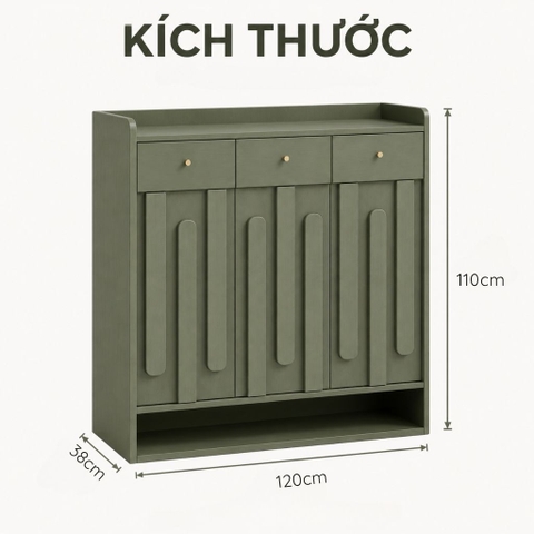 Tủ Giày Cánh Sọc Gỗ Hiện Đại Có Ngăn Kéo Màu Xanh Lá 120x38x110cm Yapi-XTG005