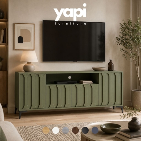 Kệ Tivi Cánh Sọc Nổi Nhiều Ngăn Lưu Trữ Màu Xanh Lá 180x40x70cm Yapi-XTV001