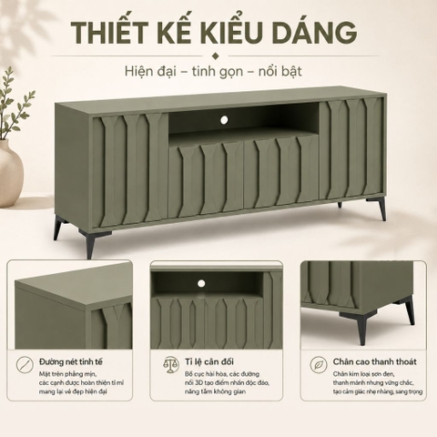 Kệ Tivi Cánh Sọc Nổi Nhiều Ngăn Lưu Trữ Màu Xanh Lá 180x40x70cm Yapi-XTV001