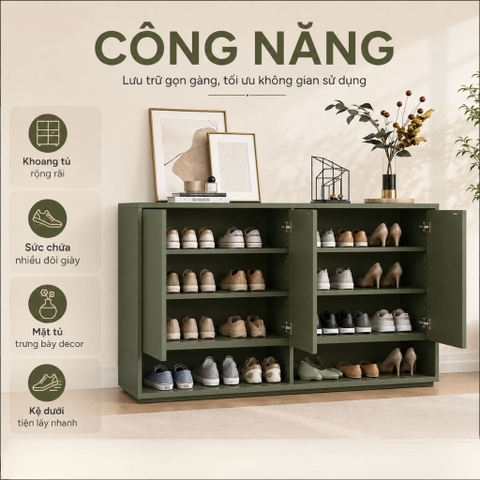 Tủ Giày 4 Cánh Tối Giản Cho Phòng Khách Màu Xanh Lá 160x35x120cm Yapi-XTG006