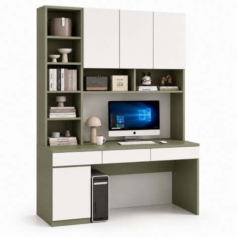 Bàn Học Bàn Làm Việc Kèm Giá Sách Cao Cấp Màu Xanh Lá 160x55x200cm Yapi-XBH003