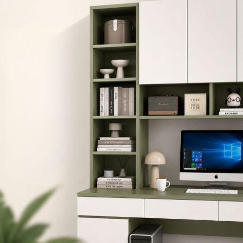 Bàn Học Bàn Làm Việc Kèm Giá Sách Cao Cấp Màu Xanh Lá 160x55x200cm Yapi-XBH003