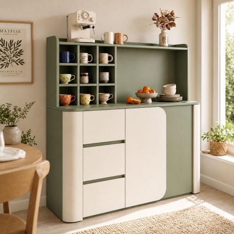 Tủ Bếp Đa Năng Tích Hợp Kệ Trang Trí Ly Cốc Hiện Đại Màu Xanh Lá 138x40x150cm Yapi-XTB003