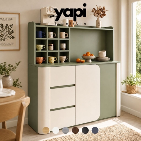Tủ Bếp Đa Năng Tích Hợp Kệ Trang Trí Ly Cốc Hiện Đại Màu Xanh Lá 138x40x150cm Yapi-XTB003