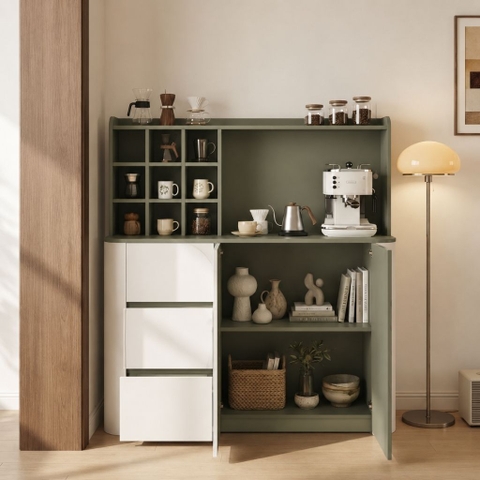 Tủ Bếp Đa Năng Tích Hợp Kệ Trang Trí Ly Cốc Hiện Đại Màu Xanh Lá 138x40x150cm Yapi-XTB003