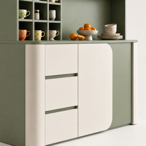 Tủ Bếp Đa Năng Tích Hợp Kệ Trang Trí Ly Cốc Hiện Đại Màu Xanh Lá 138x40x150cm Yapi-XTB003