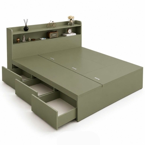 Giường Ngủ Gỗ Đa Năng Có Ngăn Kéo Tích Hợp Kệ Đầu Giường Lọt nệm 1m6x2m Yapi-XGN001