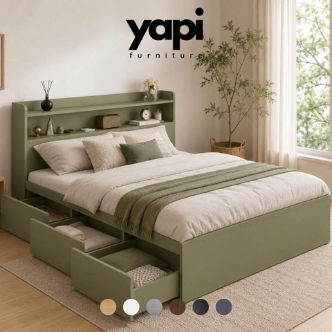 Giường Ngủ Gỗ Đa Năng Có Ngăn Kéo Tích Hợp Kệ Đầu Giường Lọt nệm 1m6x2m Yapi-XGN001