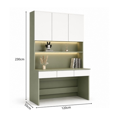 Bàn Làm Việc Kèm Giá Sách Hiện Đại Màu Xanh Lá 120x55x230cm Yapi-XBH004