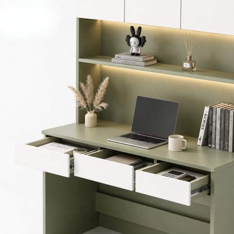 Bàn Làm Việc Kèm Giá Sách Hiện Đại Màu Xanh Lá 120x55x230cm Yapi-XBH004
