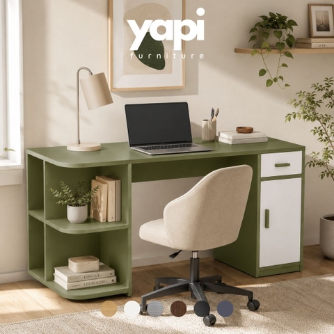 Bàn Làm Việc Đa Năng Có Tủ Ngăn Kéo Kết Hợp Kệ Để Đồ Tiện Lợi 120x50x75cm Yapi-XBH006