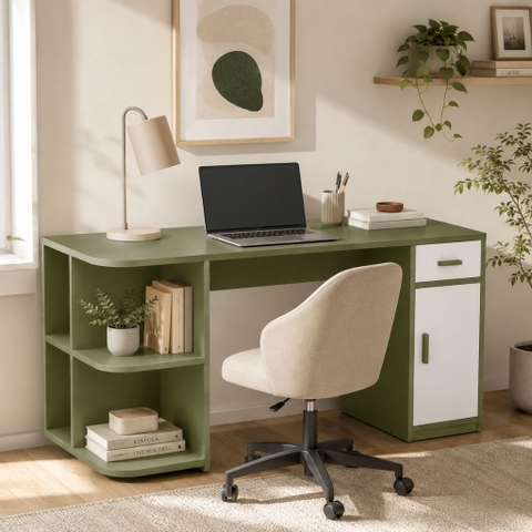 Bàn Làm Việc Đa Năng Có Tủ Ngăn Kéo Kết Hợp Kệ Để Đồ Tiện Lợi 120x50x75cm Yapi-XBH006