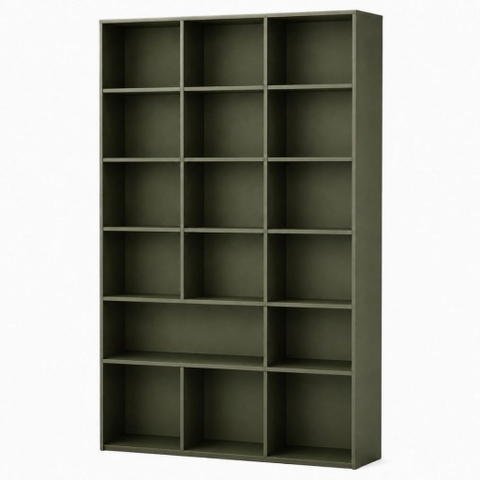 Tủ Sách Cánh Kính Kết Hợp Kệ Trang Trí Và Ngăn Tủ Lưu Trữ, Màu Xanh Lá 120x35x230cm Yapi-XKS003
