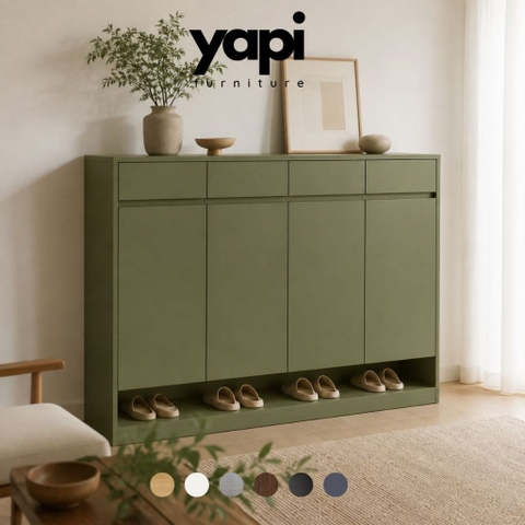 Tủ Giày 4 Cánh Có Kệ Để Giày Hở Và Ngăn Kéo Màu Xanh Lá 160x35x110cm Yapi-XTG006