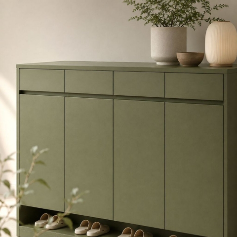 Tủ Giày 4 Cánh Có Kệ Để Giày Hở Và Ngăn Kéo Màu Xanh Lá 160x35x110cm Yapi-XTG006