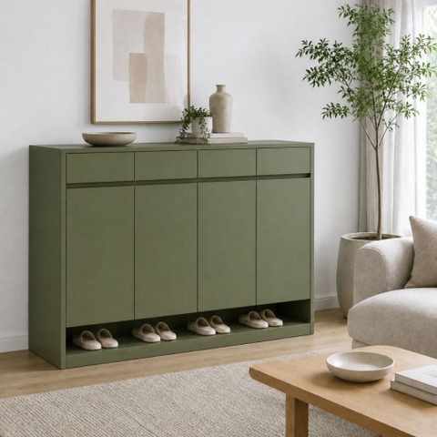 Tủ Giày 4 Cánh Có Kệ Để Giày Hở Và Ngăn Kéo Màu Xanh Lá 160x35x110cm Yapi-XTG006