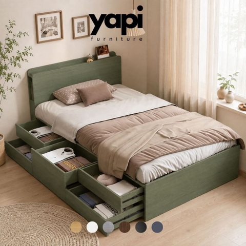 Giường Ngủ Gỗ MDF Đa Năng Có Ngăn Kéo Lưu Trữ Và Kệ Đầu Giường 1m6x2m Yapi-XGN002
