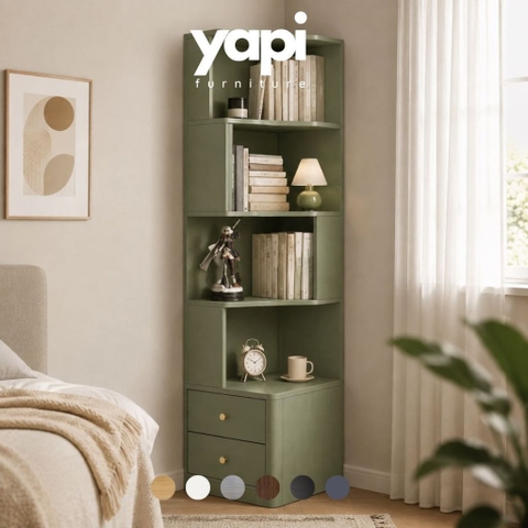Kệ Sách Đa Năng Có Ngăn Kéo Kệ Trang Trí 4 Tầng Màu Xanh Lá 50x50x185cm Yapi-XKS004