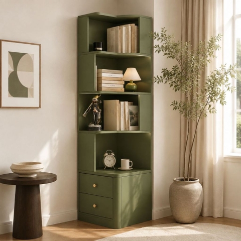 Kệ Sách Đa Năng Có Ngăn Kéo Kệ Trang Trí 4 Tầng Màu Xanh Lá 50x50x185cm Yapi-XKS004