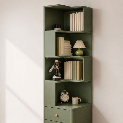 Kệ Sách Đa Năng Có Ngăn Kéo Kệ Trang Trí 4 Tầng Màu Xanh Lá 50x50x185cm Yapi-XKS004