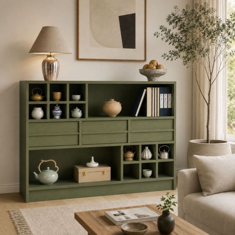 Kệ Sách Đa Năng Có Ngăn Kéo Kệ Trang Trí Hiện Đại Màu Xanh Lá 120x40x90cm Yapi-XKS006