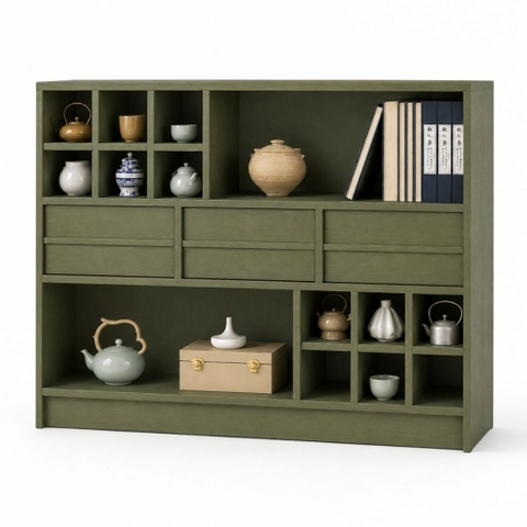 Kệ Sách Đa Năng Có Ngăn Kéo Kệ Trang Trí Hiện Đại Màu Xanh Lá 120x40x90cm Yapi-XKS006