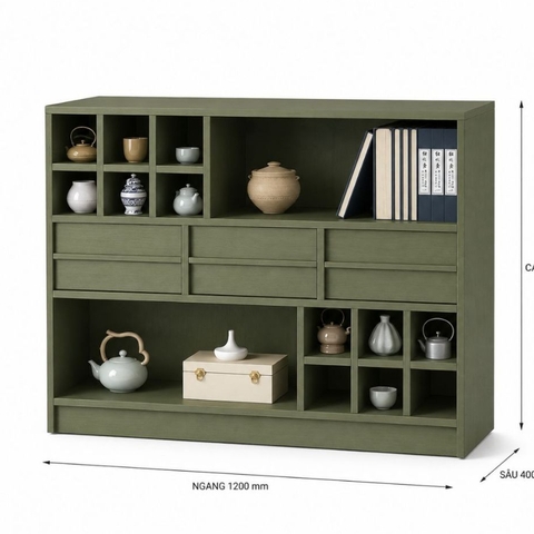Kệ Sách Đa Năng Có Ngăn Kéo Kệ Trang Trí Hiện Đại Màu Xanh Lá 120x40x90cm Yapi-XKS006