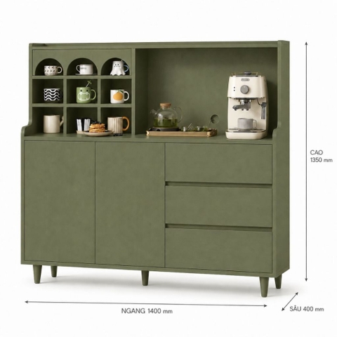 Tủ Bếp Đa Năng Có Kệ Trang Trí Và Ngăn Kéo Tủ Đựng Đồ Màu Xanh Lá 140x40x135cm Yapi-XTB006