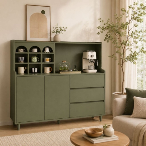 Tủ Bếp Đa Năng Có Kệ Trang Trí Và Ngăn Kéo Tủ Đựng Đồ Màu Xanh Lá 140x40x135cm Yapi-XTB006